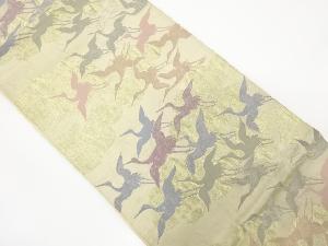 アンティーク　雲に群鶴模様織り出し袋帯（材料）